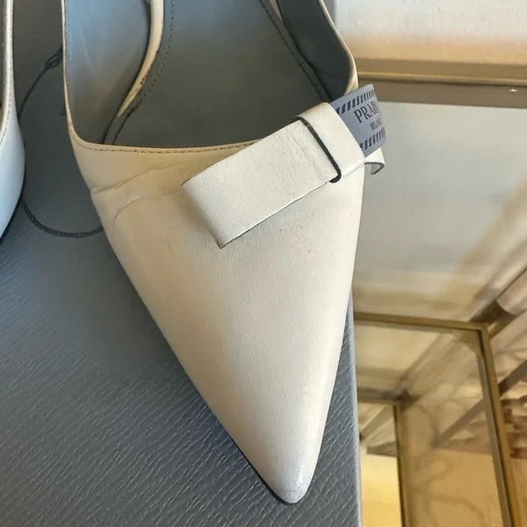 Prada White Slingback Heels with Bow Detail - Picture 6 of 8